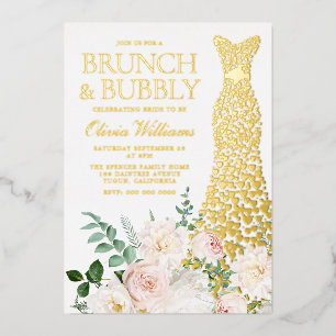 Dress & Bloemen Brunch & Bruisende Bruiloft Bruids Folie Uitnodiging