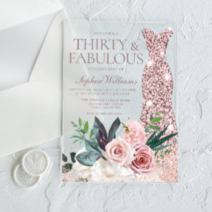 Dress & Blush Bloemstuk Vrouw 30e Verjaardagsfeest Acryl Uitnodigingen