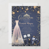 Dress, Branches, Diamonds Navy Blue Quinceañera Kaart (Voorkant)