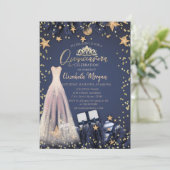 Dress, Branches, Diamonds Navy Blue Quinceañera Kaart (Staand voorkant)