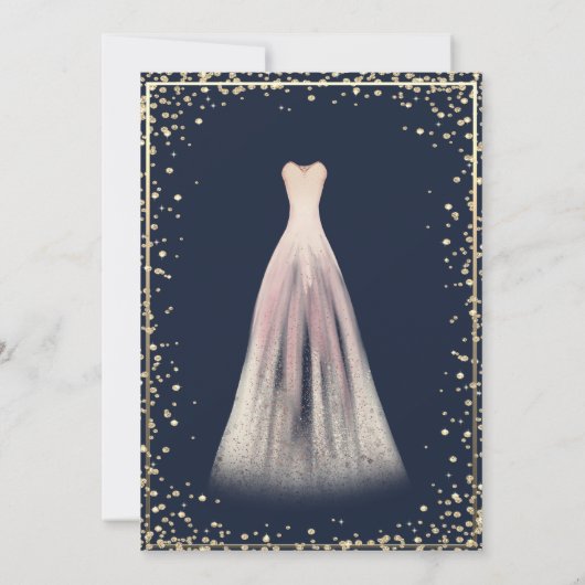 Dress, Branches, Diamonds Navy Blue Quinceañera Kaart (Achterkant)