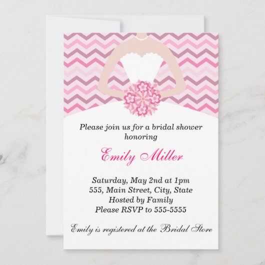 Dress Bridal Shower Uitnodiging Chevron Pink Paars (Voorkant)