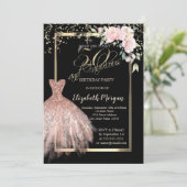 Dress, Confetti Flowers Roos Gold 50th Birthday Kaart (Staand voorkant)