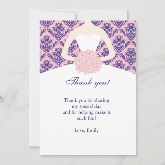 Dress Damask Hartelijk dank voor uw kaart Roze Nav (Voorkant)