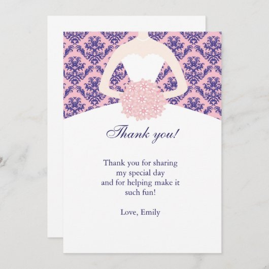 Dress Damask Hartelijk dank voor uw kaart Roze Nav (Voorkant / Achterkant)