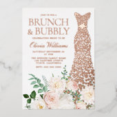Dress & Flowers Brunch & Bubble Vrijgezellenfeest Folie Uitnodiging (Voorkant)