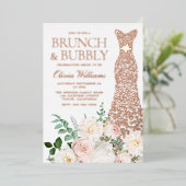 Dress & Flowers Brunch & Bubble Vrijgezellenfeest Folie Uitnodiging (Staand Voorkant)