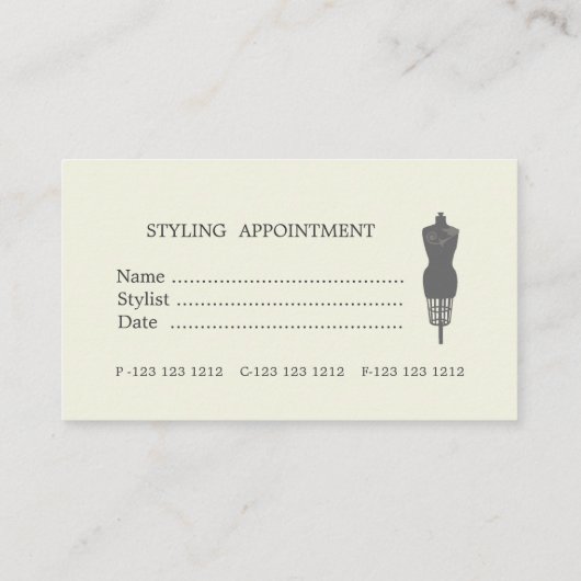 Dress Form Mode Victoriaans Mannequin Afsprakenkaartje (Achterkant)