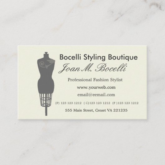 Dress Form Mode  Victoriaans Mannequin Afsprakenkaartje (Voorkant)