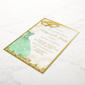 Dress Gold Green Masquerade Party Quinceanera Folie Uitnodiging (Gedraaid)