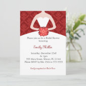 Dress Invitation Vrijgezellenfeest Red Damask Kaart (Staand voorkant)