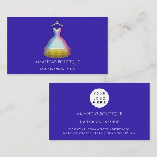 Dress Logo Mode Boutique Event Gold Blue Navy Visitekaartje (Voorkant / Achterkant)