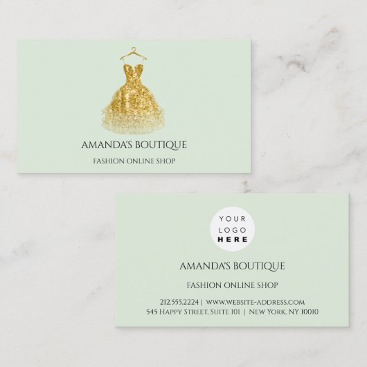 Dress Logo Mode Boutique Event Gold Mint Green Visitekaartje (Voorkant / Achterkant)