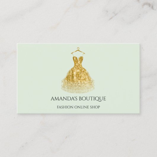 Dress Logo Mode Boutique Event Gold Mint Green Visitekaartje (Voorkant)