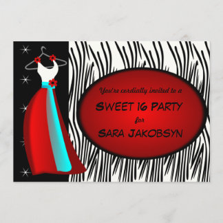 Dress met Zebra Print Party-uitnodiging Kaart