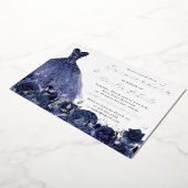 Dress Navy Zilveren Vlinder Bloemen Folie Uitnodiging (Gedraaid)