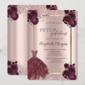 Dress Roos Gouden Confetti Bourgogne Rozen 50e Kaart (Voorkant / Achterkant)