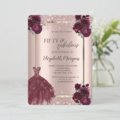 Dress Roos Gouden Confetti Bourgogne Rozen 50e Kaart (Staand voorkant)