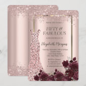 Dress Roos Gouden Glitter Bourgogne Rozen 50e Kaart (Voorkant / Achterkant)