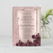 Dress Roos Gouden Glitter Bourgogne Rozen 50e Kaart (Staand voorkant)