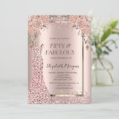 Dress Roos Gouden Glitter Confetti Flowers 50th Kaart (Staand voorkant)