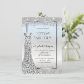 Dress Silver Glitter Confetti 50e verjaardag Kaart (Staand voorkant)