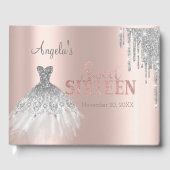 Dress Silver Glitter Drips Roos Gold Sweet 16 Gastenboek (Voorkant)