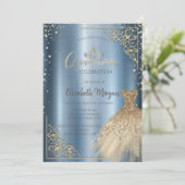 Dress Tiara, Diamonds Blue Metallic Quinceañera Kaart (Staand voorkant)