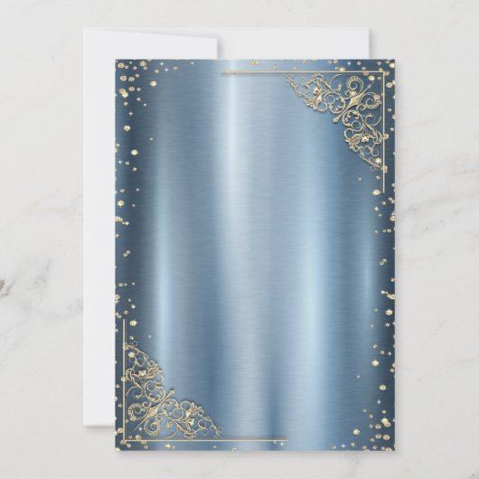 Dress Tiara, Diamonds Blue Metallic Quinceañera Kaart (Achterkant)