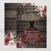 Dress,Tiara,Lichten Rozen,Wood Quinceañera Kaart (Voorkant / Achterkant)