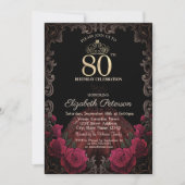  Dress,Tiara,Red Roses Gothic Frame 80th Birthday Kaart (Voorkant)