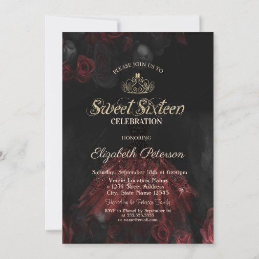 Dress,Tiara,Red Roses Sweet 16 Kaart (Voorkant)