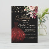 Dress, Tiara, String Lights Floral Black Quinceañe Kaart (Staand voorkant)