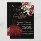 Dress, Tiara, String Lights Floral Black Quinceañe Kaart (Voorkant / Achterkant)
