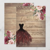 Dress, Tiara, String Lights Floral Wood Quinceañer Kaart (Voorkant / Achterkant)