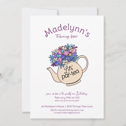 Dress up Par-Tea Girls Birthday Tea Party Kaart (Voorkant)