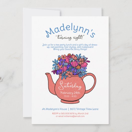 Dress Up Tea Party Girls Birthday Uitnodiging (Voorkant)
