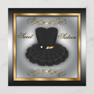 Dress van Black & Gold Party - Birthday - uitnodig Kaart