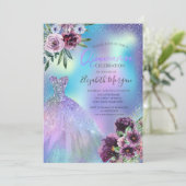 Dress, Violet Flowers Holographic Quinceañera Kaart (Staand voorkant)
