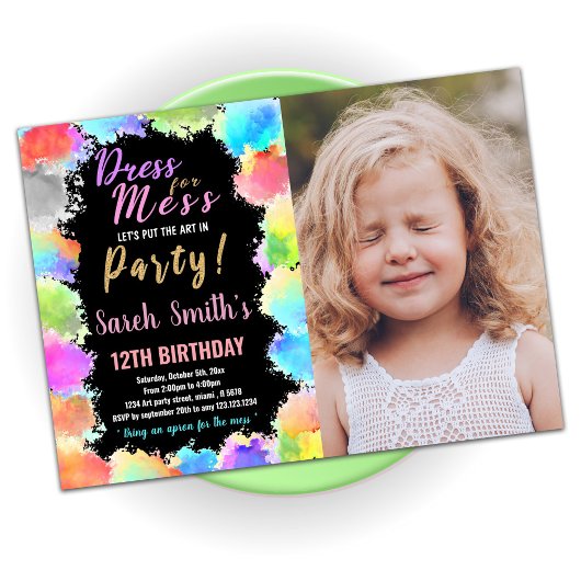Dress voor Mess Paint Birthday met foto Kaart