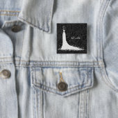 Dress voor zwart-witbruiloft en  kant vierkante button 5,1 cm (In situ)