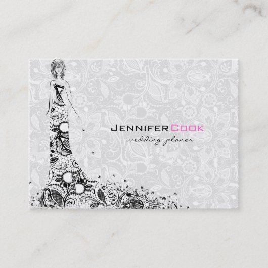 Dress voor zwart-witbruiloft en  kant visitekaartje (Voorkant)