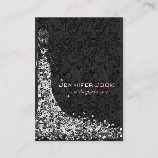 Dress voor zwart-witbruiloft en  kant visitekaartje (Voorkant)