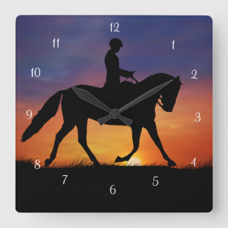Dressage Horse and Rider Clock Vierkante Klok