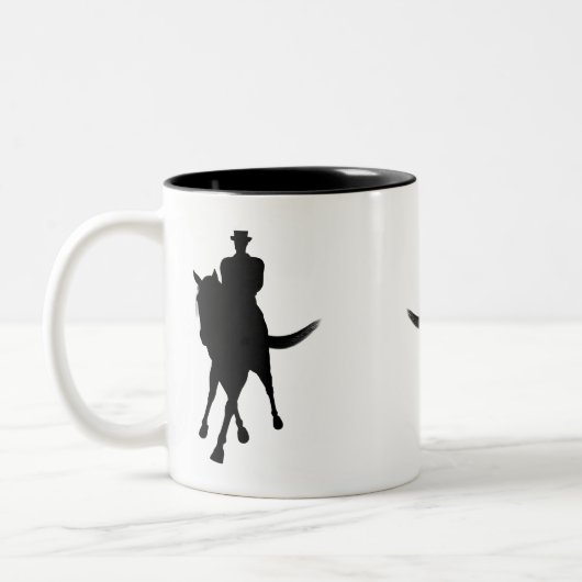 Dressage Horse and Rider Silhouette Personalized Tweekleurige Koffiemok (Links)