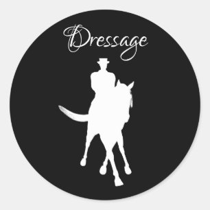 Dressage Horse and Rider Silhouette White Ronde Sticker