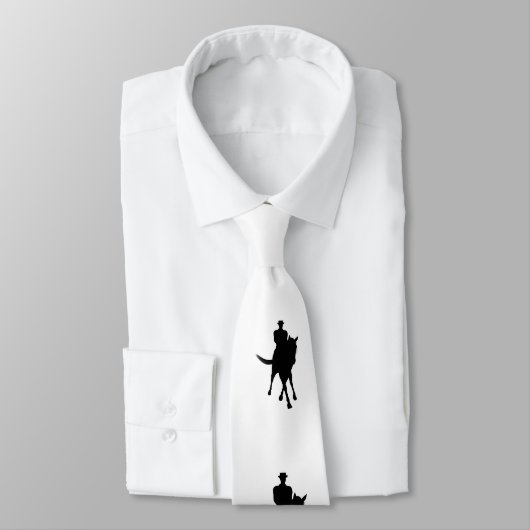 Dressage Horse and Rider Silhouette White Stropdas (Gebonden)