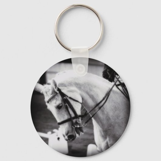 Dressage Horse Black and White Sleutelhanger (Voorkant)