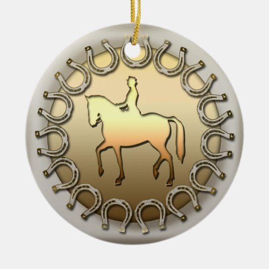 Dressage Horse Rider en Hoefijzers Keramisch Ornament (Voorkant)