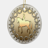 Dressage Horse Rider en Hoefijzers Keramisch Ornament (Links)